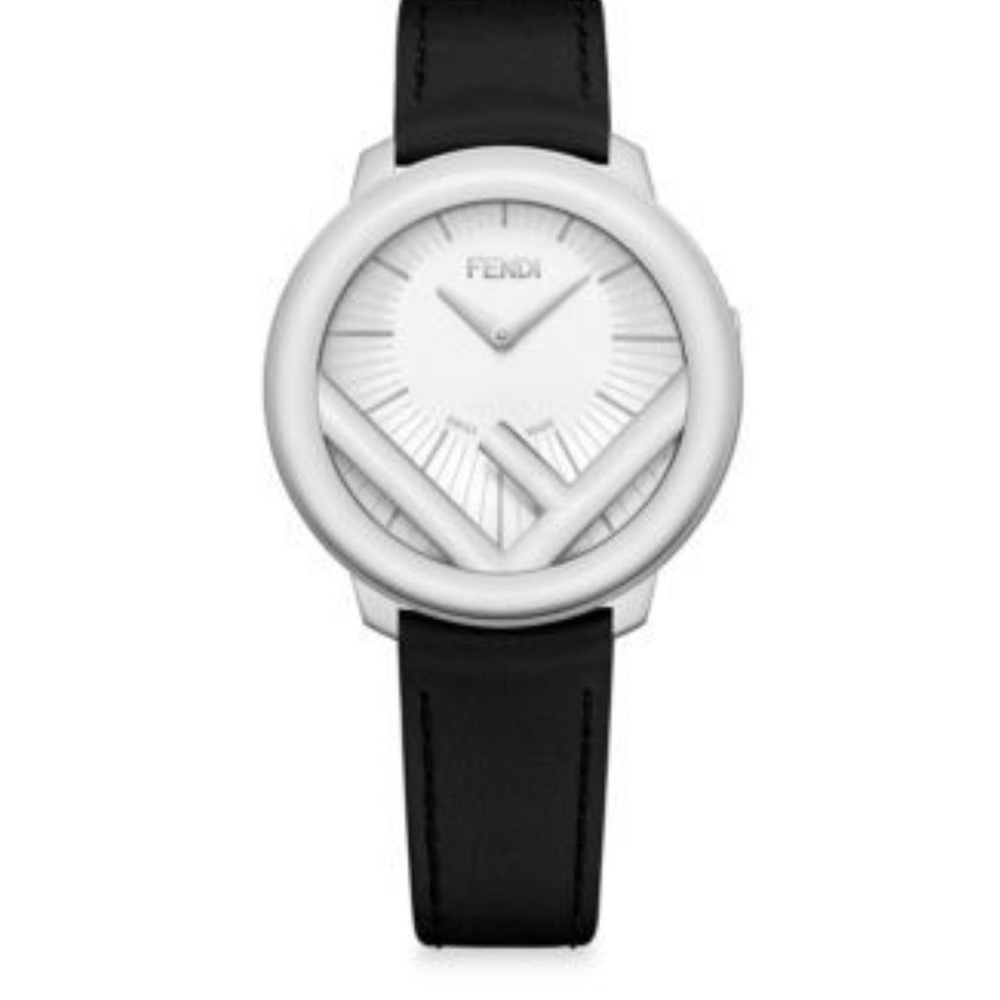 Fendi Monochrome Watch with Logo Detail and Black Leather Strap (36mm)